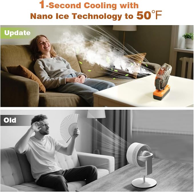 460ml Tank Portable Misting Fan,36000mAh Rechargeable Battery Powered Camping Fan with 4 Speeds,3 Timers,2 Light Modes,Jobsite Beach Summer Essentials,Mist Fan for Indoor Outdoor Patios Travel,Orange
