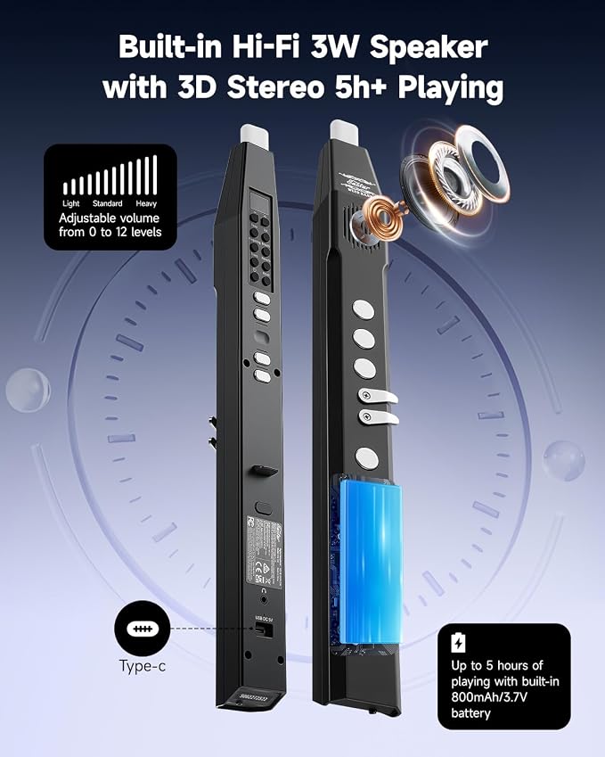 Eastar Digital Woodwind Electric Saxophone for Beginners, 27 Tones, Silent Practice, Hi-Fi Speaker, Adjustable Airflow, Reverb Effect, Rechargeable Battery, MIDI, BT Support, EDA-100