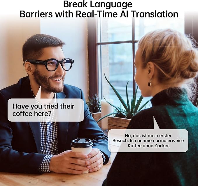2026 New AI Smart Glasses with 32MP Camera, 4K HD Video Recording, AI Voice Assistant, Real-Time Translation, Open-Ear Speakers, Wireless Charging, Bluetooth, 3 Lenses, for Work and Travel