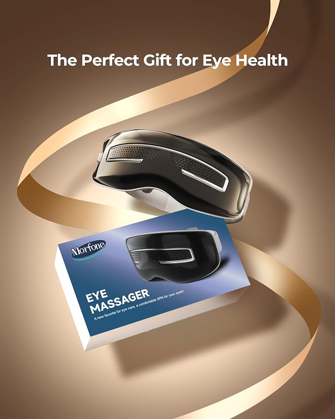 Eye Massager with Heat and Cooling, Integrated Smart Sleep Mask with Nose Rest and Soft Silicone Massage Head, 4 Massage Modes for Migraines, Dry Eye, Dark Circles,Bluetooth Music, Gift for Mother