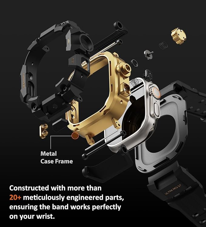 ULTIMAL Rugged Case with Band for Apple Watch 49mm,Compatible with Apple Watch Ultra 3/2/1, Military Grade Shockproof Bumper Cover for iWatch Tactical Band Men (49mm,Gold)