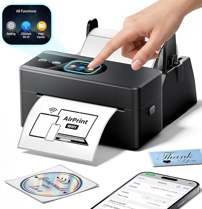 Phomemo PM64Air AirPrint Thermal Label Printer with Touch Screen, Wireless Wi-Fi Shipping Label Printer for Small Business, Thermal Printer Compatible with iOS, Android, Windows, Mac, Amazon, Shopify