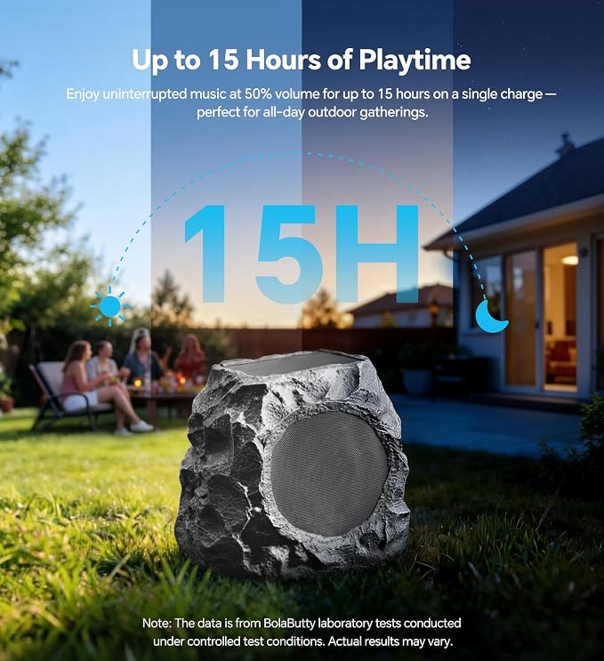 Upgraded Outdoor Rock Speaker 30W Deep Bass Multi-Sync up to 100Pcs, Remote Control, IPX7 Waterproof Solar-Powered Bluetooth Speaker Perfect for Pool, Garden, Patio, Ideal for Music Lovers - 1 Pack