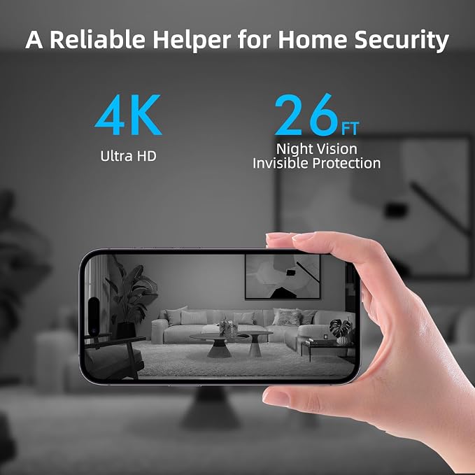 Wireless Indoor Hidden Camera for Home Security 3-in-1 Camera with Clock & Bluetooth Functionality 4K HD Night Vision, Motion Detection, Clock Hidden Camera
