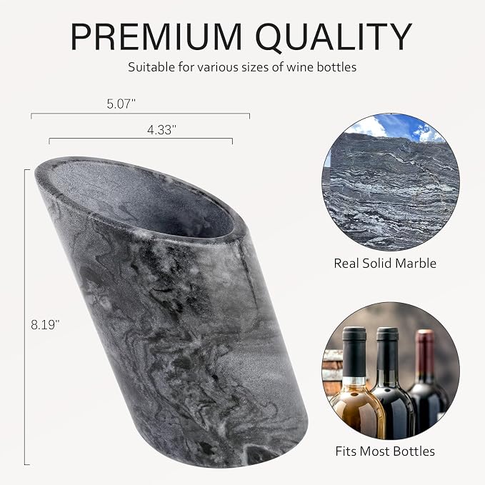 Marble Wine Bottle Chiller - Portable Tabletop Champagne Bucket Cooler for Cocktail Party Dinner Oblique-Monte Grigio