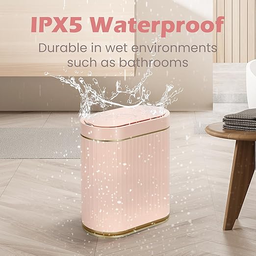 SYNCVIBE Bathroom Sensor Trash Can with Lid Automatic 2 Gallon Motion Sensor Garbage Bin, 7.5 Liter Slim Waterproof Plastic Wastebasket, Bathroom Decor for Bedroom, Office, Living Room, Pink