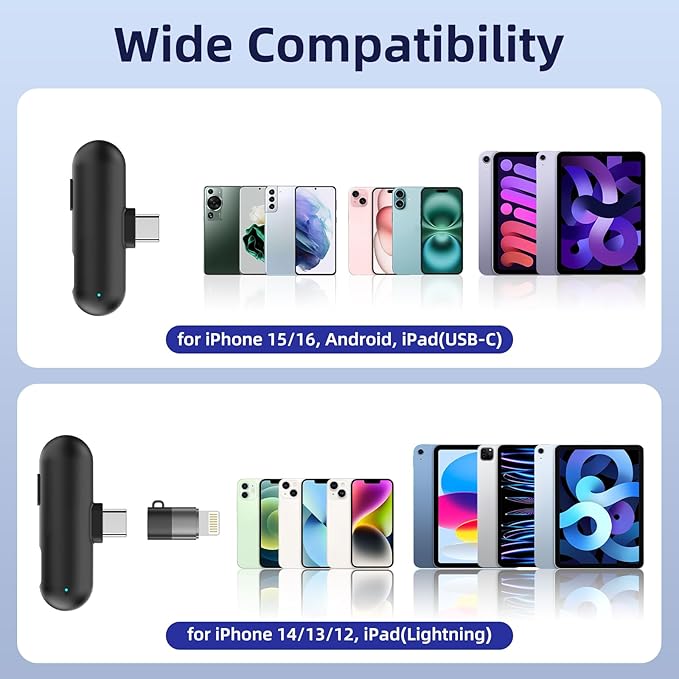 NPTCL Wireless Microphone for iPhone 17 16 15 - Ai Noise Cancelling Mini Microphone USB C for Android Phone, Lavalier Mic with 35H Charging Case for Video Recording Vlogging YouTube Tiktok