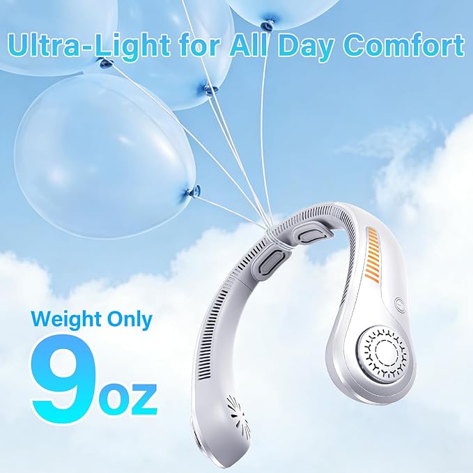 Portable Neck Fan Rechargeable, 5 Speeds, Lightweight, Long Lasting, Battery Operated All-Around Cooling Quiet Personal Fans for Travel Camping Cooling Essentials, Birthday Gifts for Women Men Mom Dad