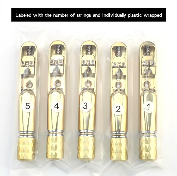 Pack of 5 Individual Single Tubular Fixed Bridge 5 String Electric Bass Bridge for Headless 5-string Bass Replacement Parts Gold