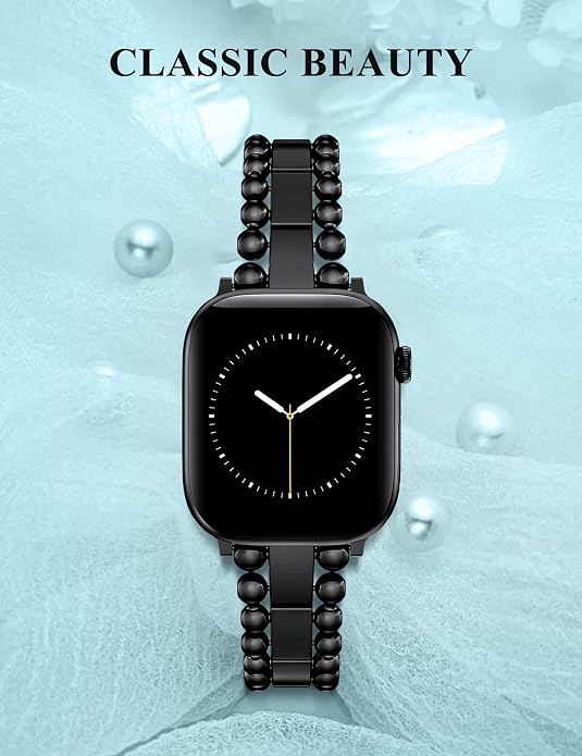 TOYOUTHS Beaded Bracelet Compatible with Apple Watch Bands 38/40/41/42/44/45/46/49mm Women, Dressy Fancy Stainless Steel Metal Elegant Jewelry Strap for iWatch Series 11 10 9 8 7 6 5 4 Ultra/SE 3 2 1