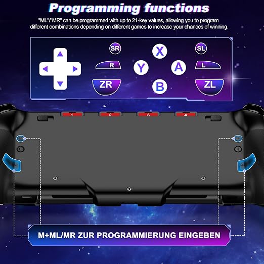 Gammeefy Switch Controller – Hall Effect Joysticks & Enhanced Grip – One Piece Switch Joypad Replacement Switch Pro Controller with 8-Color RGB Lighting, Turbo, Macros - Starry Sky, 6.2"/7"