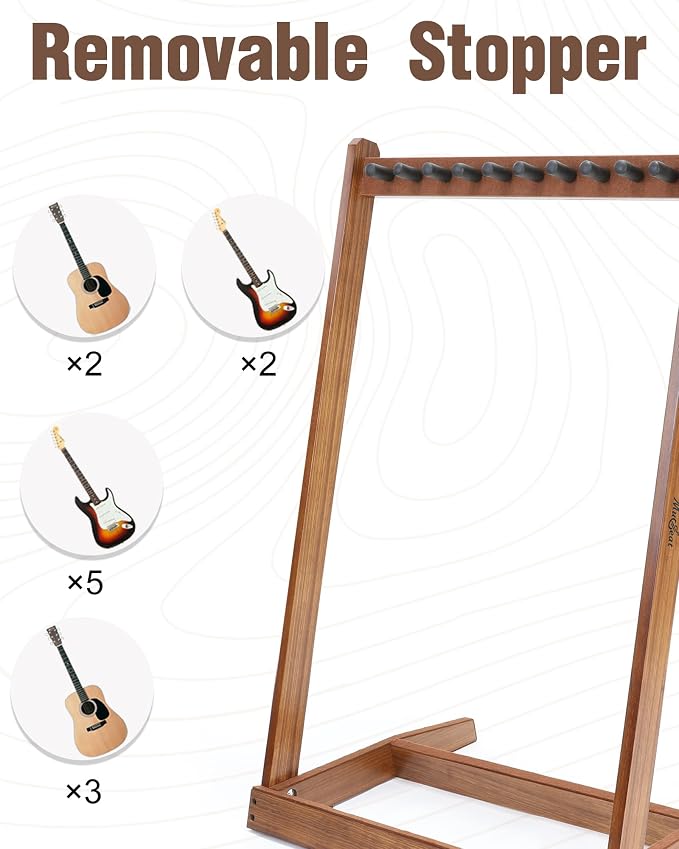 Multiple Guitar Stand, Zebra Wood Guitar Rack for 3 Acoustic, 5 Electric or 5 Bass, Hardwood Multi Instrument Stand for Men, Wooden Floor Instrument Racks for Studio Display, Home Decor