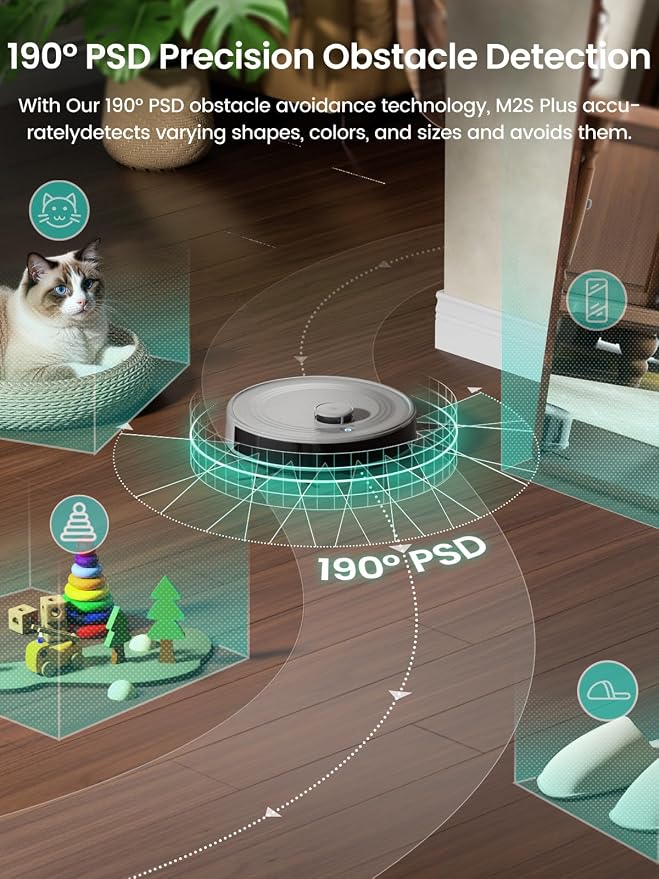 Lefant LiDAR Robot Vacuum and Mop Combo, 10000Pa Suction, 75-Day Self-Emptying Base with Multi-Floor Mapping, 240Min Runtime, Ideal for Pet Hair & Carpets, Wi-Fi/Alexa/App Control, M2S Plus