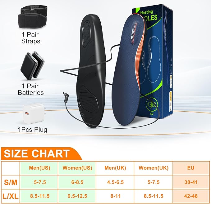 Heated Insoles, Heated Insoles for Women Men with 6000mAh Battery, 4 Temperature Rechargeable Foot Warmers, Full-Foot Heating, Electric Heating Insole for Outdoor Hunting Fishing Camping