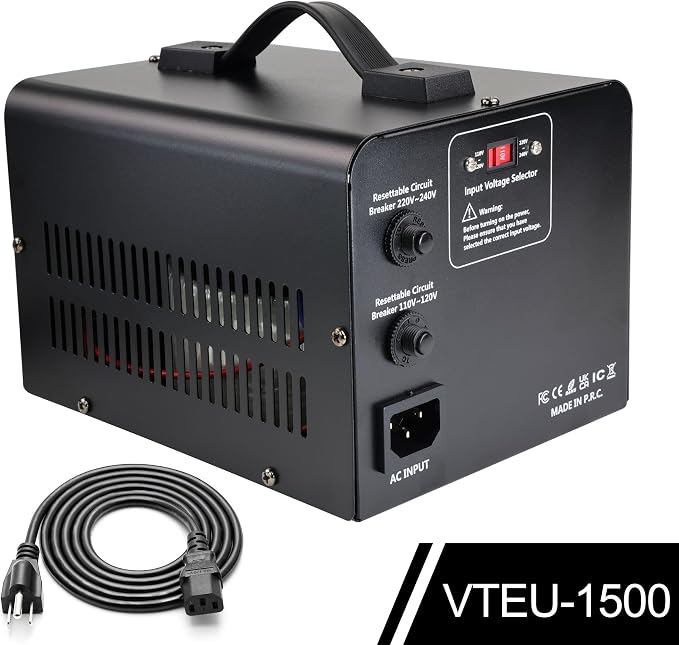 Yinleader 110V to 220V Voltage Converter Transformer Step Up/Down 120V to 240V with 2 US&2 EU Outlets 1500W [110V US Power Cord Included Only, No 220V Cord]