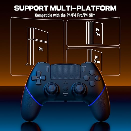 CHEREEKI Wireless Controller for PS4 with Hall Effect Joystick 2 Macro Buttons Vibration Feedback Motion Sensor 1000 mAh Battery Touchpad 3.5mm Headphone Jack Black