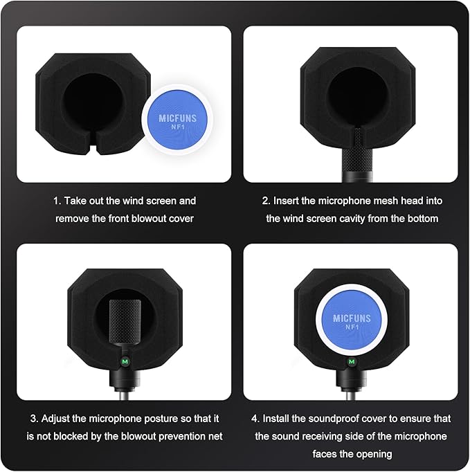 nf1 Microphone Pop Filter Shield Accessory Windscreens Pop Filter,Acoustic recording filter and noise, reflection reducing soundproof cover 45mm-60mm Microphones (Blue)
