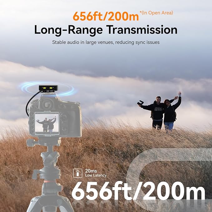 4-Person Wireless Lavalier Microphones Systems for Group Videos & Interviews, Compatible with iPhone, Android, Camera, 656ft Range, Smart Display, 2-Level Noise Reduction, Magnetic Mount,Safety Track
