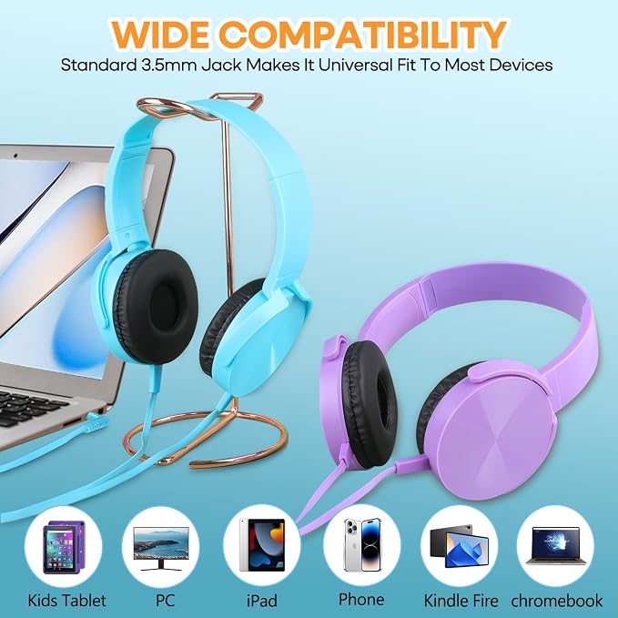 Classroom Headphones Bulk 24 Pack Multi Colored for Kids School, Wholesale Class Set Durable Wired Earphones for Students Children Toddler Teens Boys Girls Adult Laptop Computer(HY450, 24 Mixed)