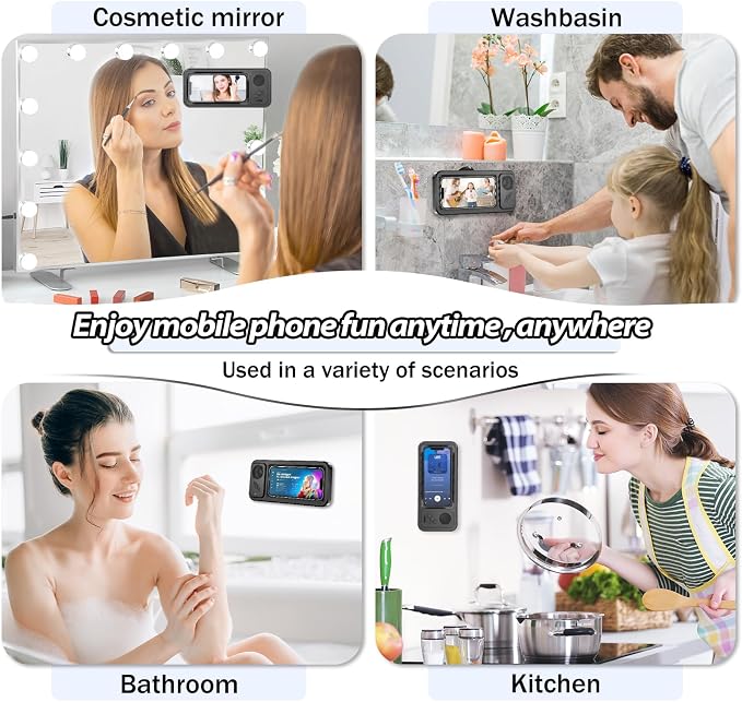 Shower Phone Holder with Wireless Bluetooth Speaker,2026 New Waterproof 480 Rotation Viewable Shower Phone Case Speaker for Any Phone, Wall Mounted Phoneholder for Bathroom Mirror,Gifts for Mom Dad