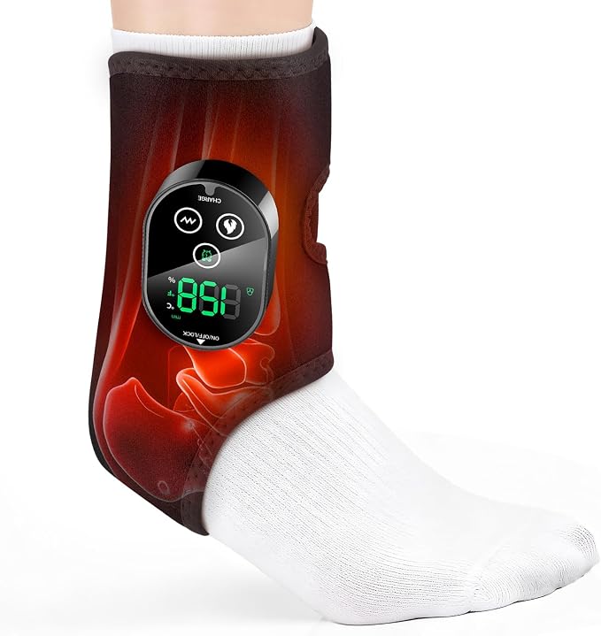 Cordless Ankle Heating Pad & Foot Massager, Rechargeable Heated Ankle Wrap with 6 Heat Levels & 3 Vibration Modes, Adjustable Foot Warmer Brace for Ankle, Foot & Elbow, Portable Heat and Massage Wrap