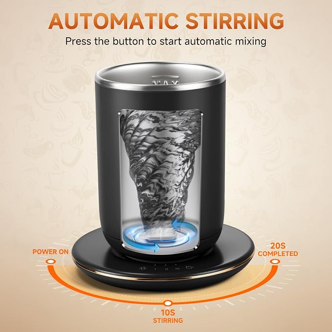 Self Heating and Stirring Coffee Mug，10 oz Temperature Control smart Mug | Electric Coffee Cup for Desk Auto Shut Off Warming Mug Gifts for Coffee Lovers