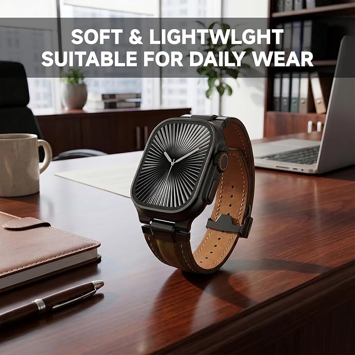 Vintage Genuine Leather Band for Apple Watch Ultra 49mm (2026 Upgrade), Rugged Replacement Strap Compatible with iWatch 46mm 45mm 44mm - for Men Women, Fit Ultra3/2/1, SE 3/2/1, Series11 10/9/8/7/6/5/4