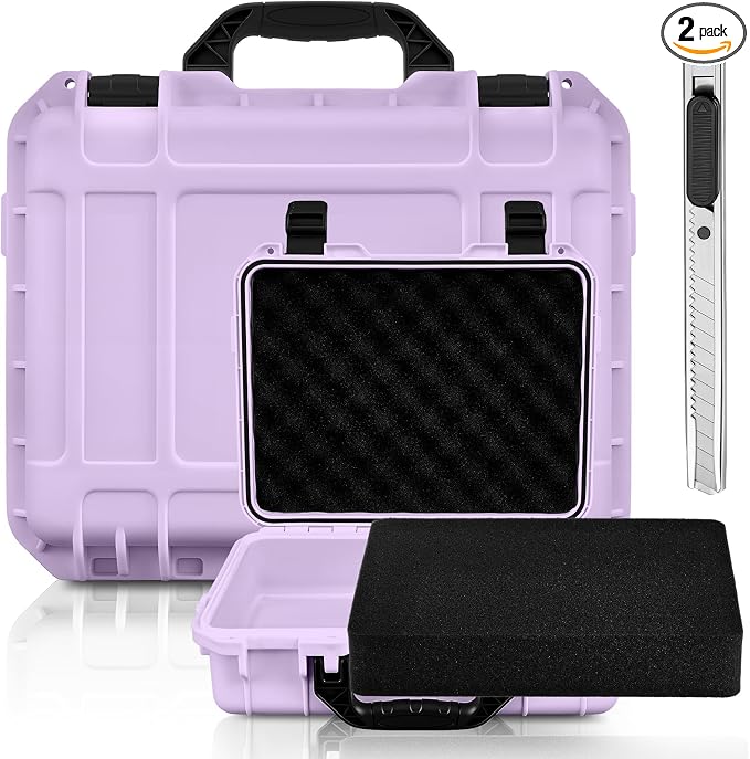 Relaxweex 1 Pcs Waterproof Hard Case with DIY Customizable Foam Insert Portable Protective Case with Knife for Camera Drones Equipments Tools Test Instruments(Purple,11.3 x 8.7 x 4.2 Inch)