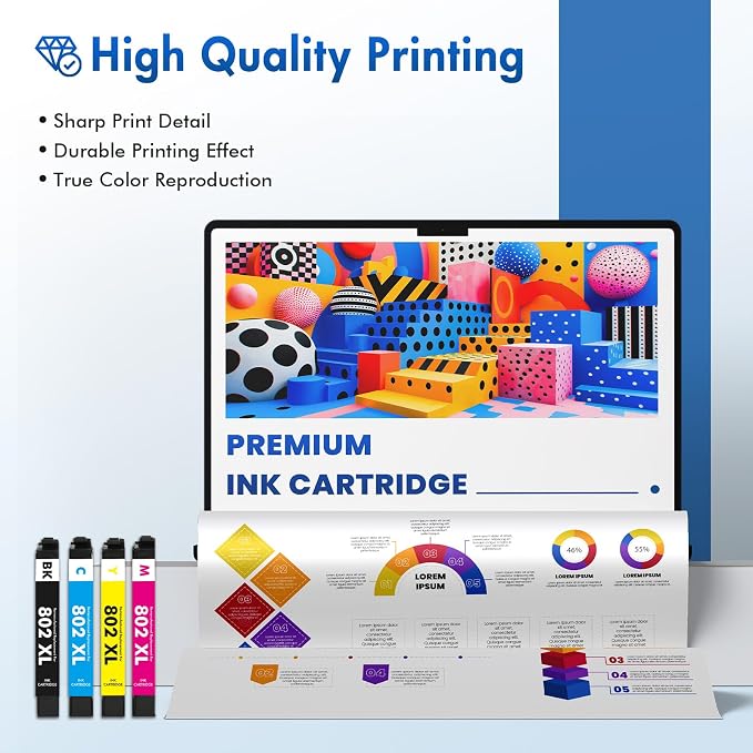 Remanufactured Replacement for 802 XL WF-4730 Ink Cartridges Combo Pack for Epson Printer Workforce Pro WF-4730 WF-4740 WF-4720 EC-4020 EC-4030 WF 4730 4740 (KCMY-4Pack)