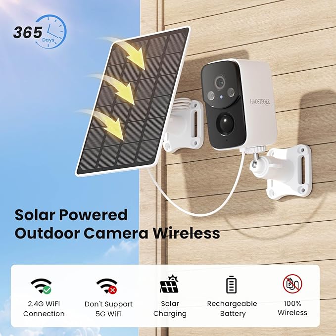 Solar Security Cameras Wireless Outdoor, Free Cloud Storage, WiFi Cameras for Home Security, Motion Detection, Instant Phone Notifications, SD Storage, 2K Color Night Vision, IP66 Waterproof