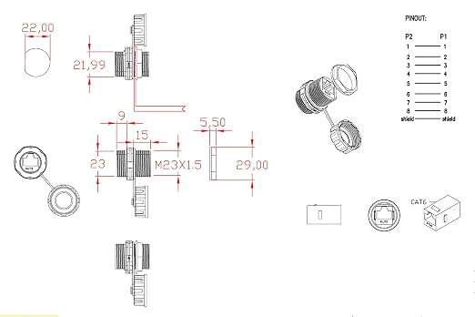 10PCS Panel Mounting Shielded CAT6 RJ45 Waterproof Connector Cat5/5e/6 8P8C Ethernet LAN Cable Coupler Double Head Adapter with Waterproof/Dust Cap
