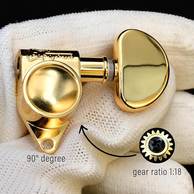 FRETJOYB Guitar Tuning Pegs 3x3 Standard Guitar Tuners Acoustic or Electric Guitar Tuning Keys Replacement 18：1-Gold(3R+3L)