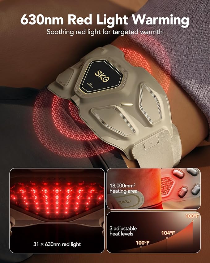 SKG Lower Back Massager for Pain Relief Deep Tissue Gifts for Men Women Mothers Day Gifts Adjustable Cordless Heating Pad Infrared Vibrating Back Massager for Mom Grandpa