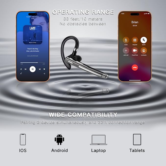 Bluetooth Headset V6.1,100Hrs Talk Time Dual Noise Cancellation Wireless Earpiece,Handsfree Headset with Mic,Driving Headset for Android, iOS,Laptop,Office,Truck Driver,Gunmetal Black