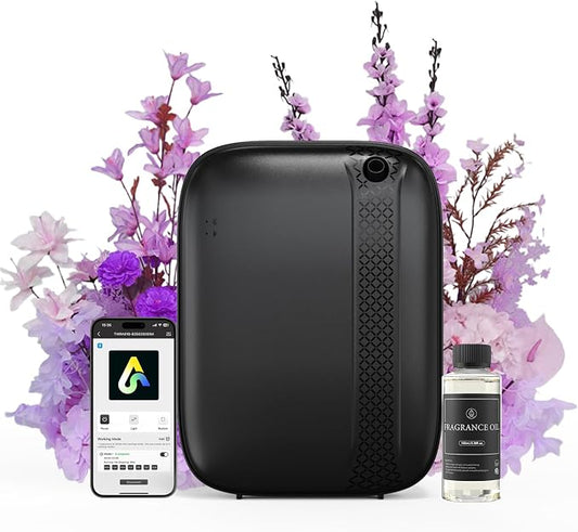 Essential Oil Diffuser, Waterless & Ultrasonic Aromatherapy Diffuser for Home, Office, Hotel, 13.5 OZ Capacity Up to 2500 Sq.Ft Coverage Room Scent Diffuser with App & Button Control(Black)