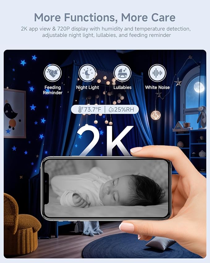 ARENTI Baby Monitor with 2 Cameras, 2K/3MP WiFi 6 Camera and Audio, 5-inch Wireless Screen, Smartphone App, Super Night Vision, Crying Detection, Auto Tracking, Temp&Humidity Sensor (D3 Set)