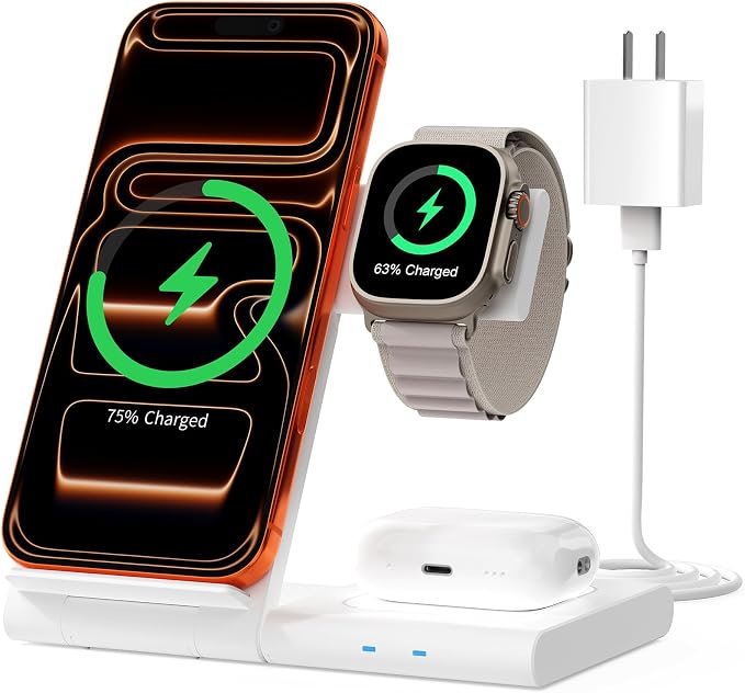 New Travel Portable Wireless Charger: for Apple Charging Station 3 in 1 Charger Stand Multiple Devices for Apple - iPhone 17 16 15 14 Pro Max 13 12 11 - Watch 2-11 SE Ultra Series - Airpods 4 3 2 Pro