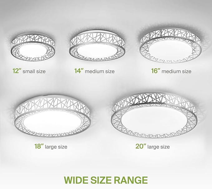 ASD 20 Inch LED Flush Mount Ceiling Light Fixture for Bedroom, 42W 2474LM 5CCT 2700K-5000K, Dimmable Lights, Dining, Living Room, Kitchen Lamps, Modern Home Lighting Fixtures, Nickel, ETL, 2 Pack
