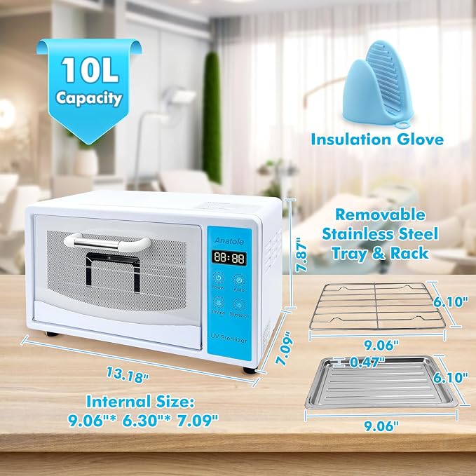 Anatole UV Light Nail Tool Cleaning Machine Dryer 10L Multifunctional Cleaner Box 160W Professional Manicure Tool Cleaning Cabinet with Stainless Steel Tray Rack for Beauty Salon Spa Barber Home 110V