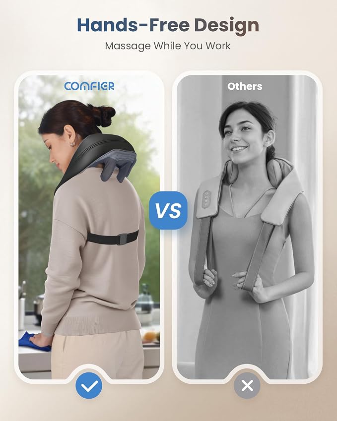 COMFIER 4D Neck Massager for Pain Relief Deep Tissue,Hands-Free Massager for Neck and Shoulder Pain, Wireless Back Massager with Storage Bag, Gift for Dad Men