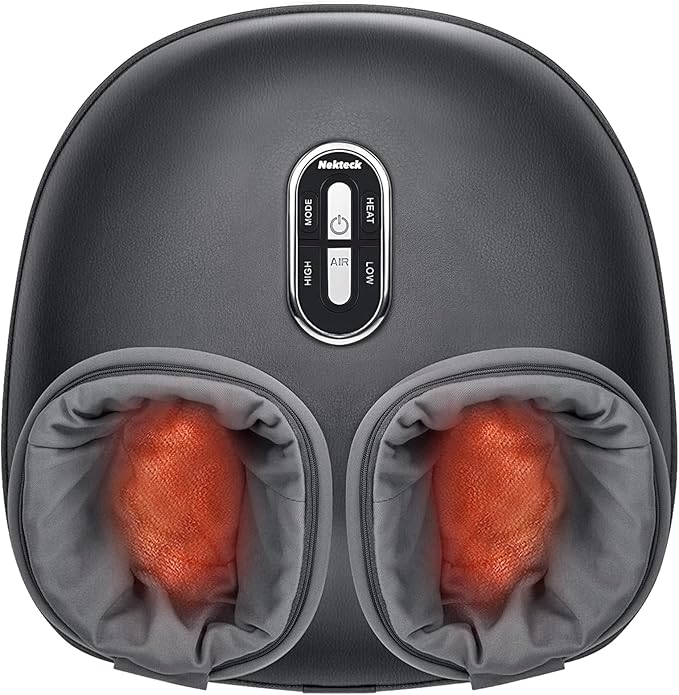 Nekteck Shiatsu Foot Massager with Heat, 3 Modes Deep Kneading Therapy Air Compression, Feet Massage Tool for Plantar Fasciitis, Relaxation Gifts for Men Women, Fits Size to US 13, Large Version