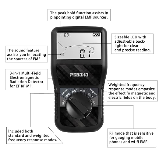 EMF Meter, 3-in-1 EMF Detector Portable Electromagnetic Field Radiation Detector, Suitable for Home, Office EMF Inspections and Ghost Hunting
