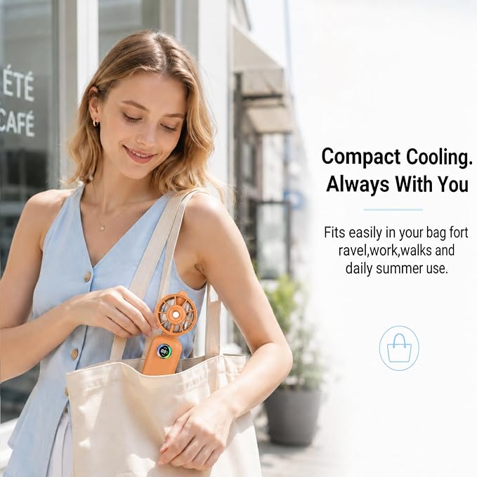 Clip-On Portable Fan with Misting, 4000mAh Up to 12H Battery Life Hand Mini Foldable Fan, 360° Rotating USB Rechargeable Turbo Quiet Stroller Fans for Travel Outdoors and Office Use (Orange)