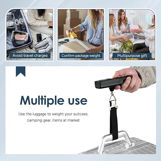 Battery-Free Luggage Scale – No Batteries Needed, Portable Digital Hanging Suitcase Weight Scale for Air Travel & Checked Bags, 110lb/50kg, LCD Display, Compact Travel Accessory