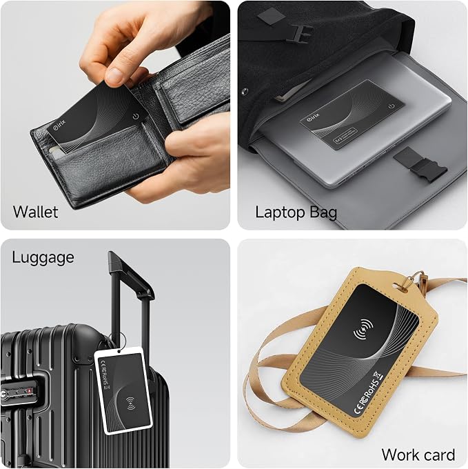 2026 [Apple MFi Certified] Wallet Tracker Card-(1.6mm), Rechargeable Card Finder, Works with Apple Find My (iOS Only), IP68 Waterproof Item Locator for Luggage Tags, Passports, Phone (Black, 1 Pack)