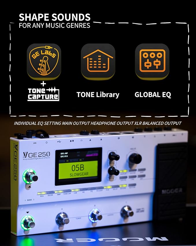 MOOER GE250 Multi Effects Processor with FX Loop, Tone Capture, MIDI Function, Global EQ, Drum Machine, Stereo Looper