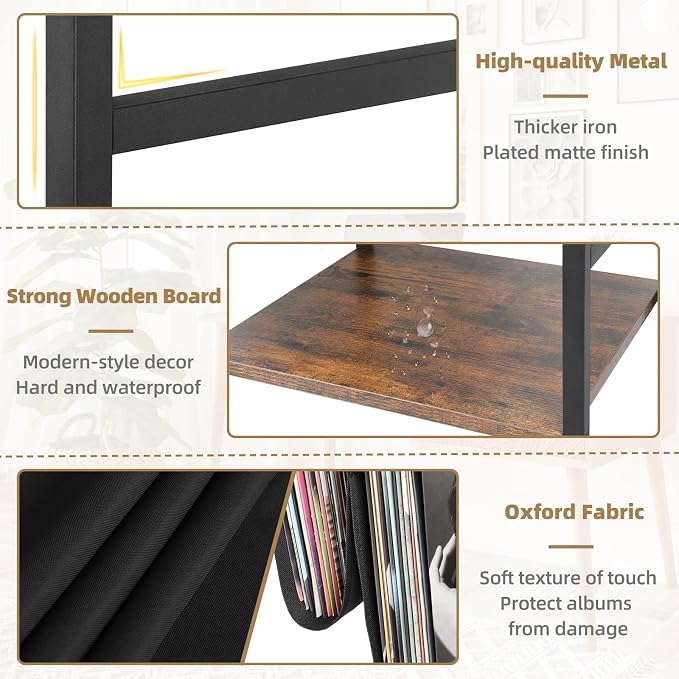 Bikoney Record Player Stand, Turntable Stand with 3-Tier Vinyl Record Storage, Record Player Table Holds Up to 200 Albums, End Table for Vinyl Records, Vinyl Record Holder Cabinet for Living Room