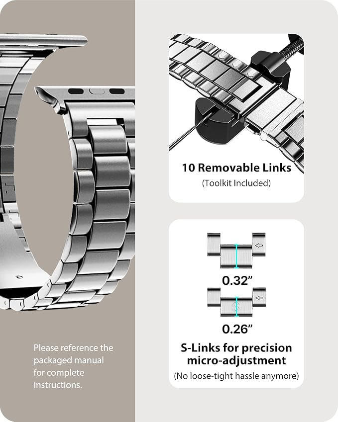 Fullmosa Metal Band Compatible with Apple Watch Bands Series 11 10 42mm, Stainless Steel Strap iWatch Band with Case for Apple Watch, Silver