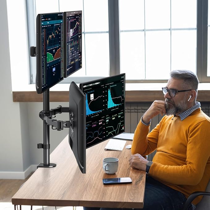 MOUNTUP Quad Monitor Stand, 4 Monitors Desk Mount for 17 to 32 inch Computer Screens, Fully Adjustable Stacked Mount with Tilt Swivel, 4 Heavy Duty Monitor Mount, Holds up to 17.6lbs per Arm