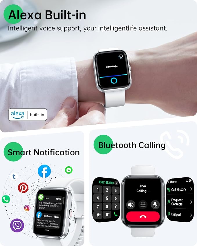 WMK Smart Watches for Women Men (Android/iPhone), 1.83" HD Alexa Smart Watch with Bluetooth Calls/Messages/Reminders, 24/7 Heart Rate/SpO2 Monitor Watch, 120+ Sport Modes Fitness Tracker Watch, Gift